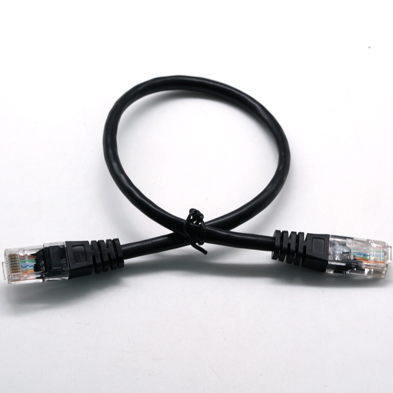 RJ45 8PIN หัวโปร่งใส 24/26AWG สายเคเบิลเครือข่ายอีเธอร์เน็ตสีดำสาย LAN ลากสายไฟฟ้า